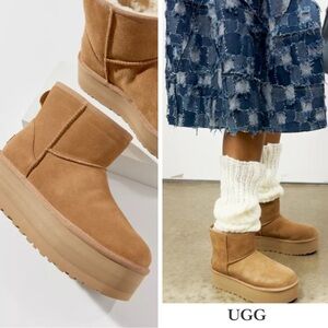 UGG Women Classic Mini Platform Suede Chestnut Boots NIB